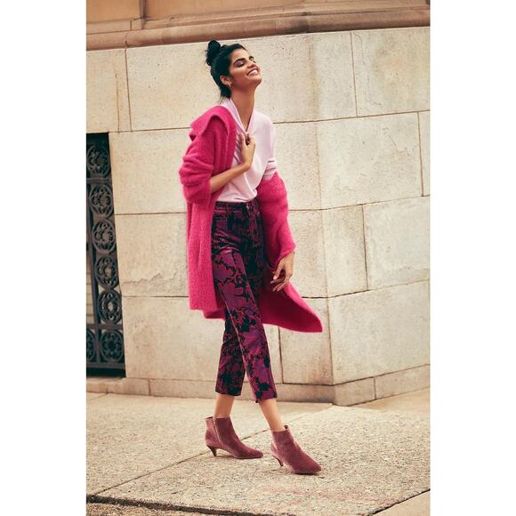 Anthropologie Velvet Pants Womens 0 Boho Essential Slim Floral Ankle Jewel Tone - Picture 8 of 16